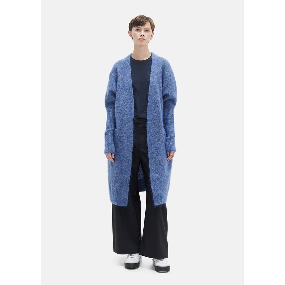Acne Studios Raya Mohair Wool Long Cardigan Sweater Blue Melange Small 19MC53-